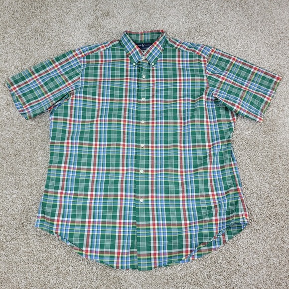 Vintage Ralph Lauren Classic Fit Mens XL Green Plaid Button Down Short Sleeve - Picture 2 of 5